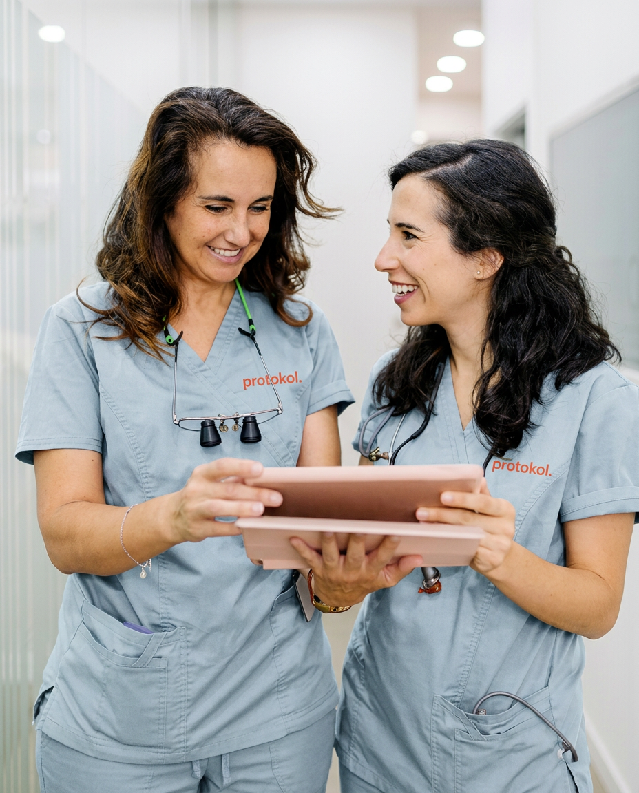 Physician reviewing patient notes in a quiet clinic